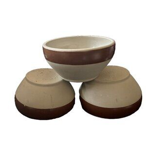 Vintage French GRESPOTS DIGOIN Stoneware Bowls 5" Brown Rim Rustic Farmhouse